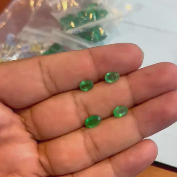 Load video: Natural Zambian Emeralds Calibrated (5*4) Oval Shape Grass Green Loose Gemstone 5Pcs Lot