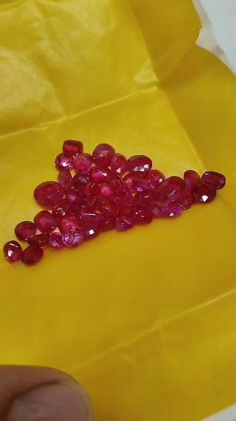 Load video: Natural Burmese Ruby Oval &amp; Cushion Cut Calibrated Loose Gemstone 10Carat Lot